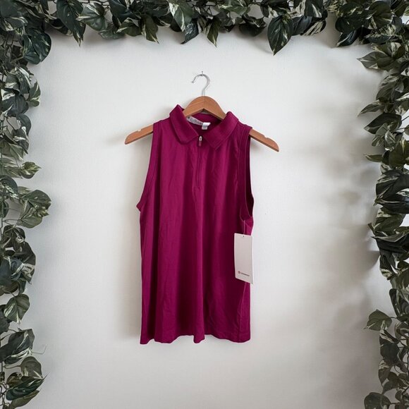 Lululemon Athletic Swiftly Tech Sleeveless 1/2 Zip Polo Magenta NWT Size 10 - Picture 1 of 6